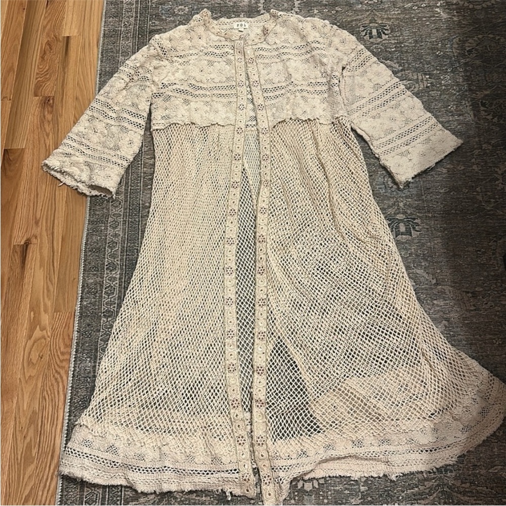 POL-Cream Lace Long Cardigan